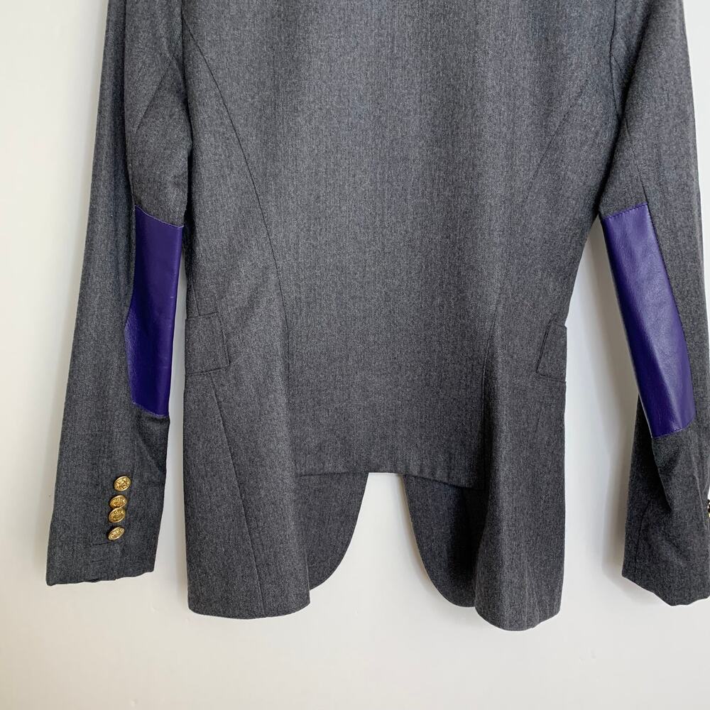 Smythe Tailored Blazer Charcoal Wool Blazer Purple Contrast Panels Womens 2 - Picture 6 of 16